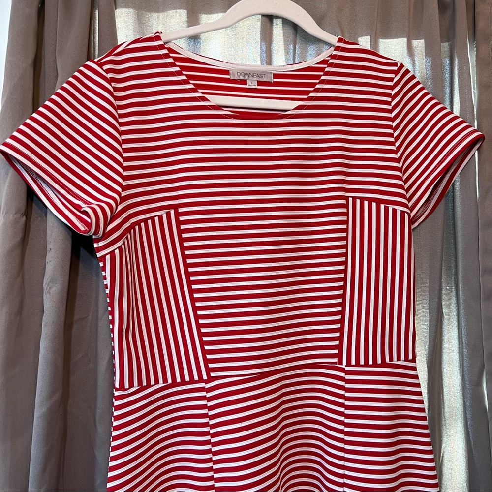 Downeast Red Striped Fit and Flare Dress Size L
